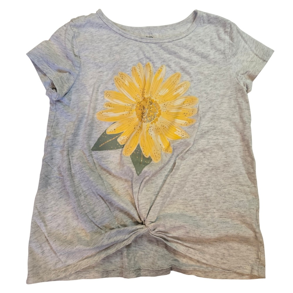 Carter's‎ Kid's Gray Twisted Hem T-Shirt Yellow Sunflower Graphic Size 7/7A